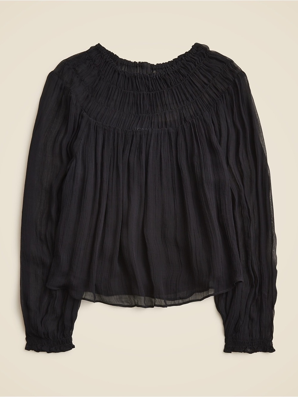 J.Crew Black Smocked Yoke Blouse Large NWT